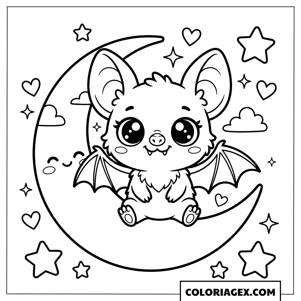 Coloriage Chauve-souris assise sur la lune