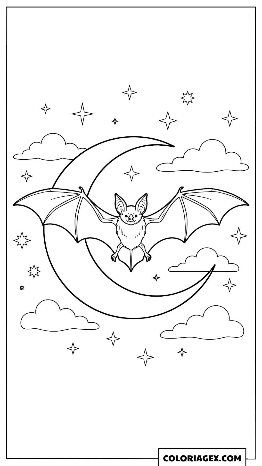 Coloriage Chauve-souris sur le croissant de lune