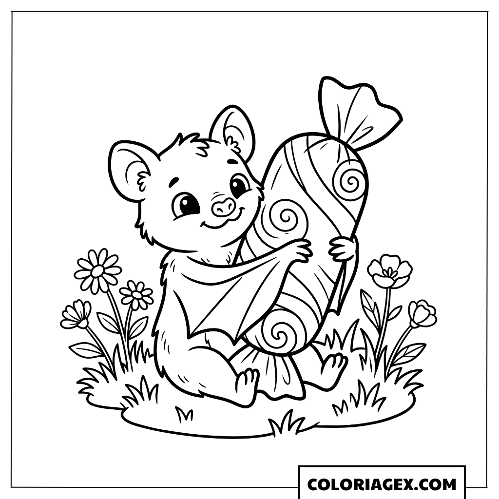 Coloriage Chauve-souris tenant un bonbon géant