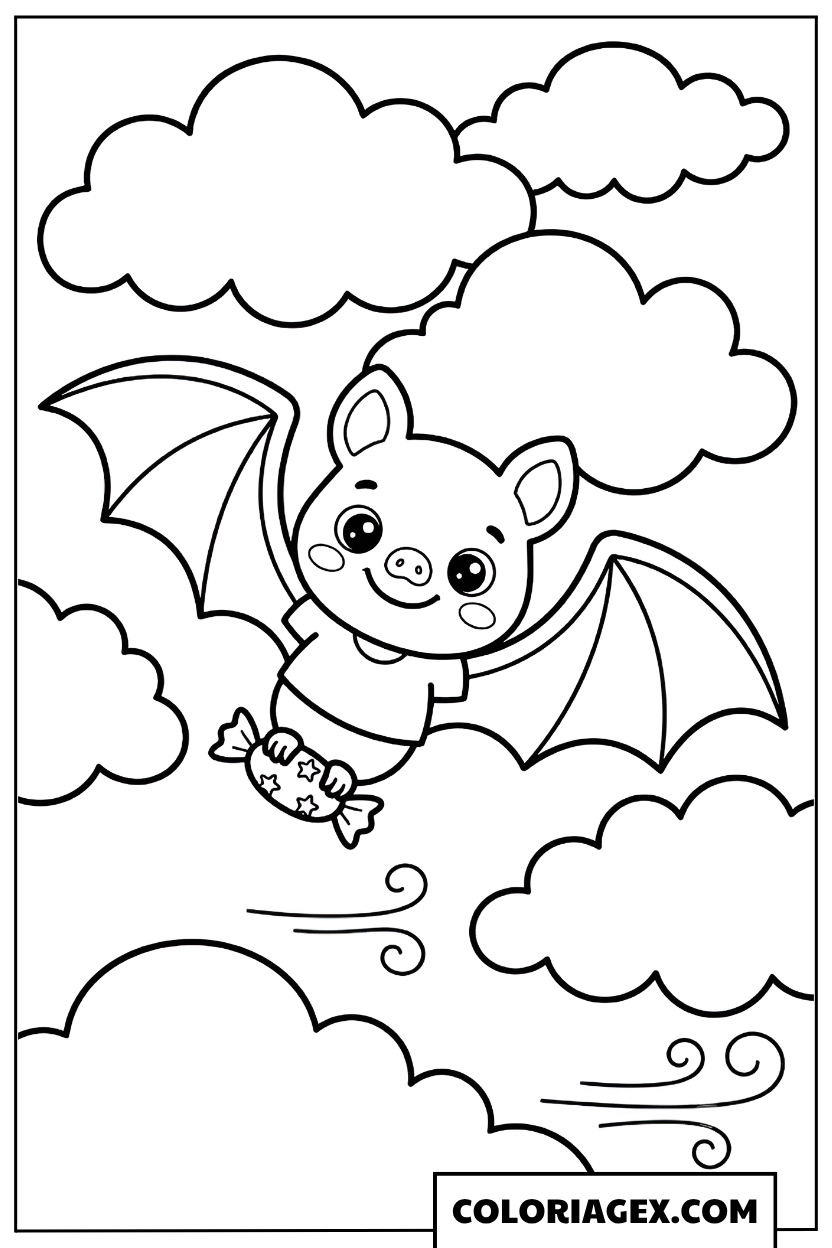 Coloriage Chauve-souris volant dans les nuages