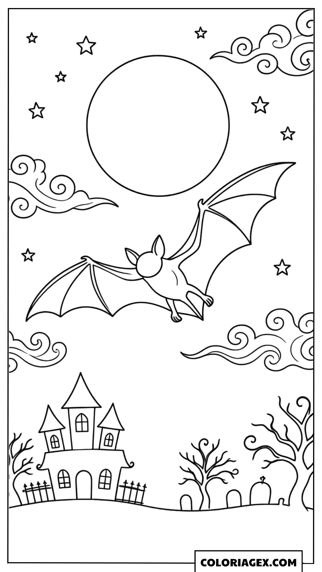 Coloriage Chauve-souris volant sous la pleine lune