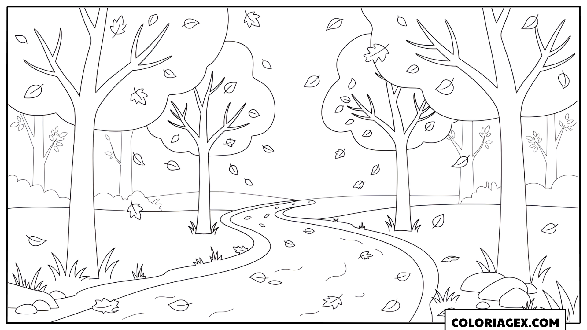 Coloriage Chemin sinueux dans la forêt