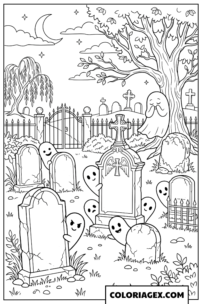 Coloriage Cimetière Halloween