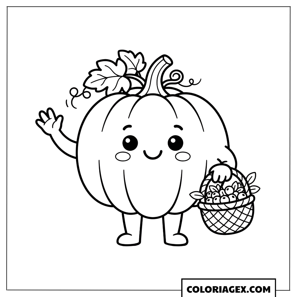 Coloriage Citrouille kawaii avec panier