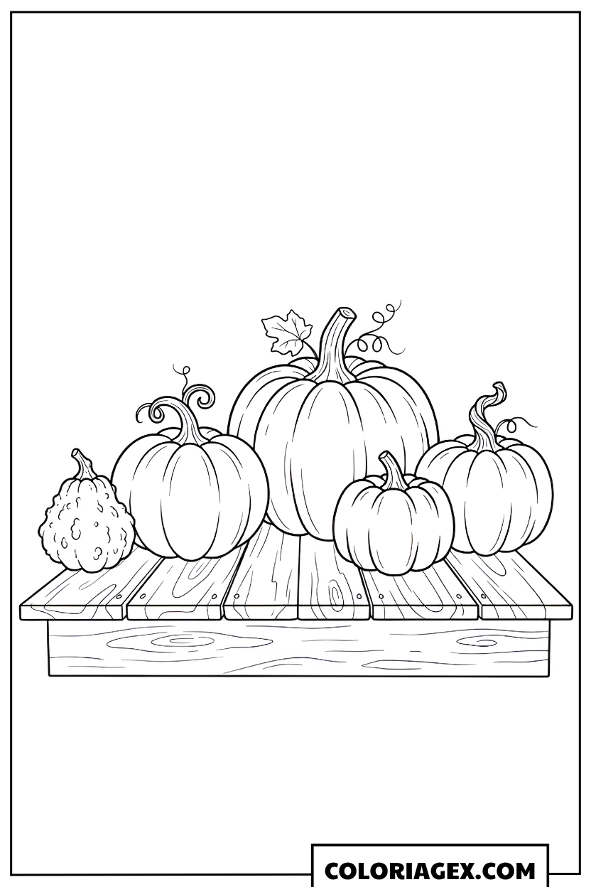 Coloriage Citrouilles sur une table en bois
