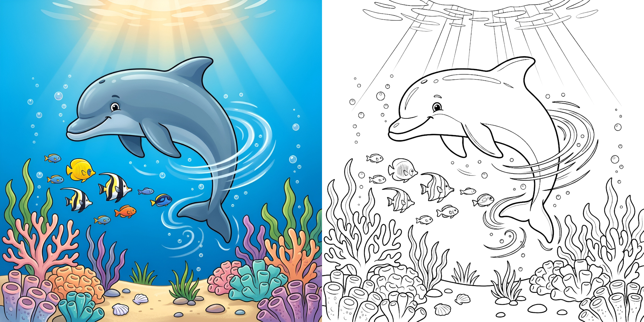 ft - Coloriage Dauphin Sous la Mer ft