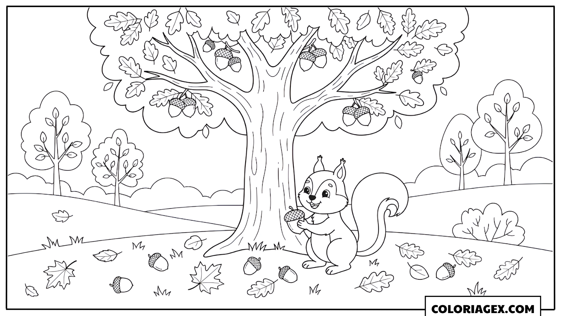 Coloriage Écureuil dans le parc d'automne