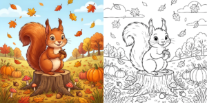 ft - Coloriage Écureuil en Automne ft
