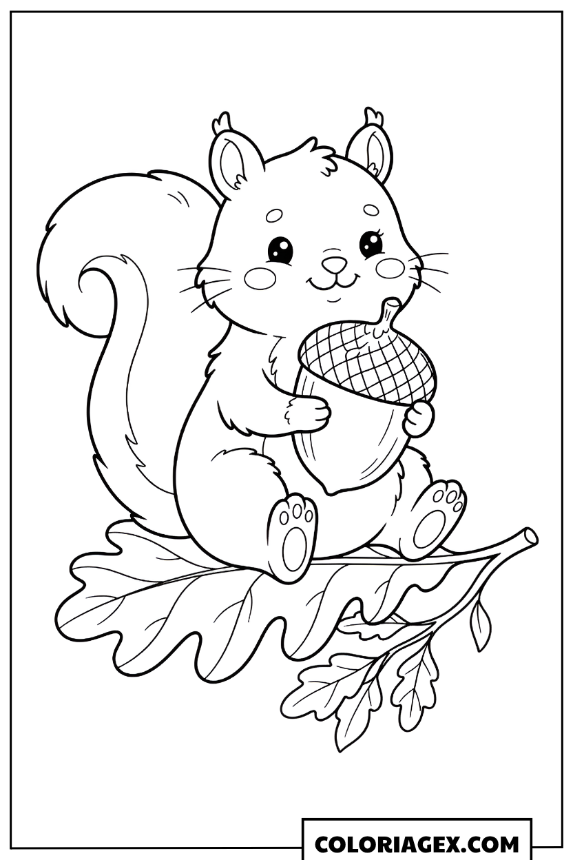 Coloriage Écureuil tenant une noisette