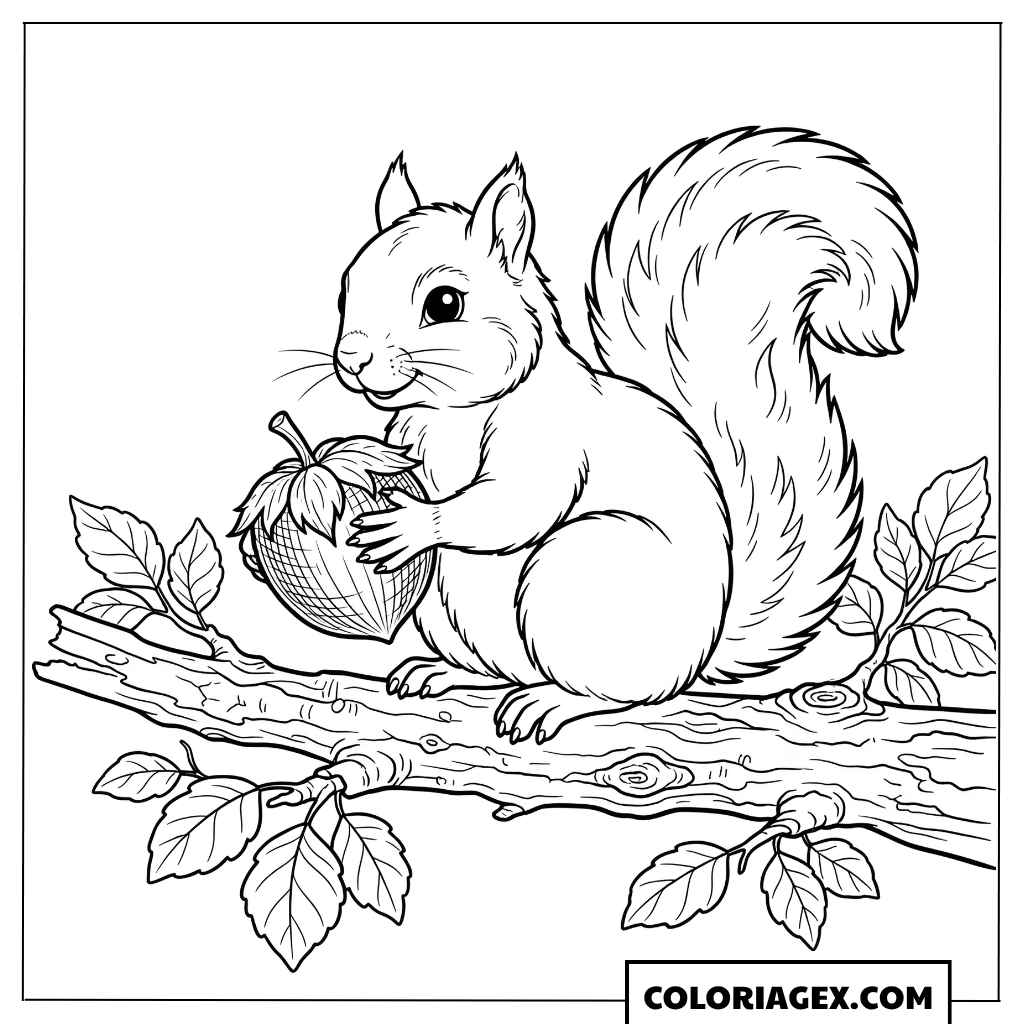 Coloriage Écureuil tenant une noisette
