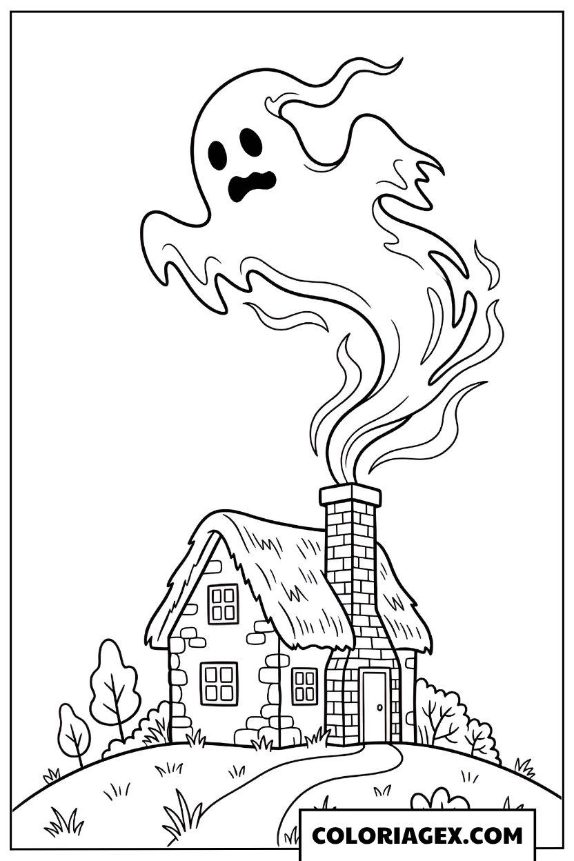 Coloriage Fantôme sortant de la cheminée
