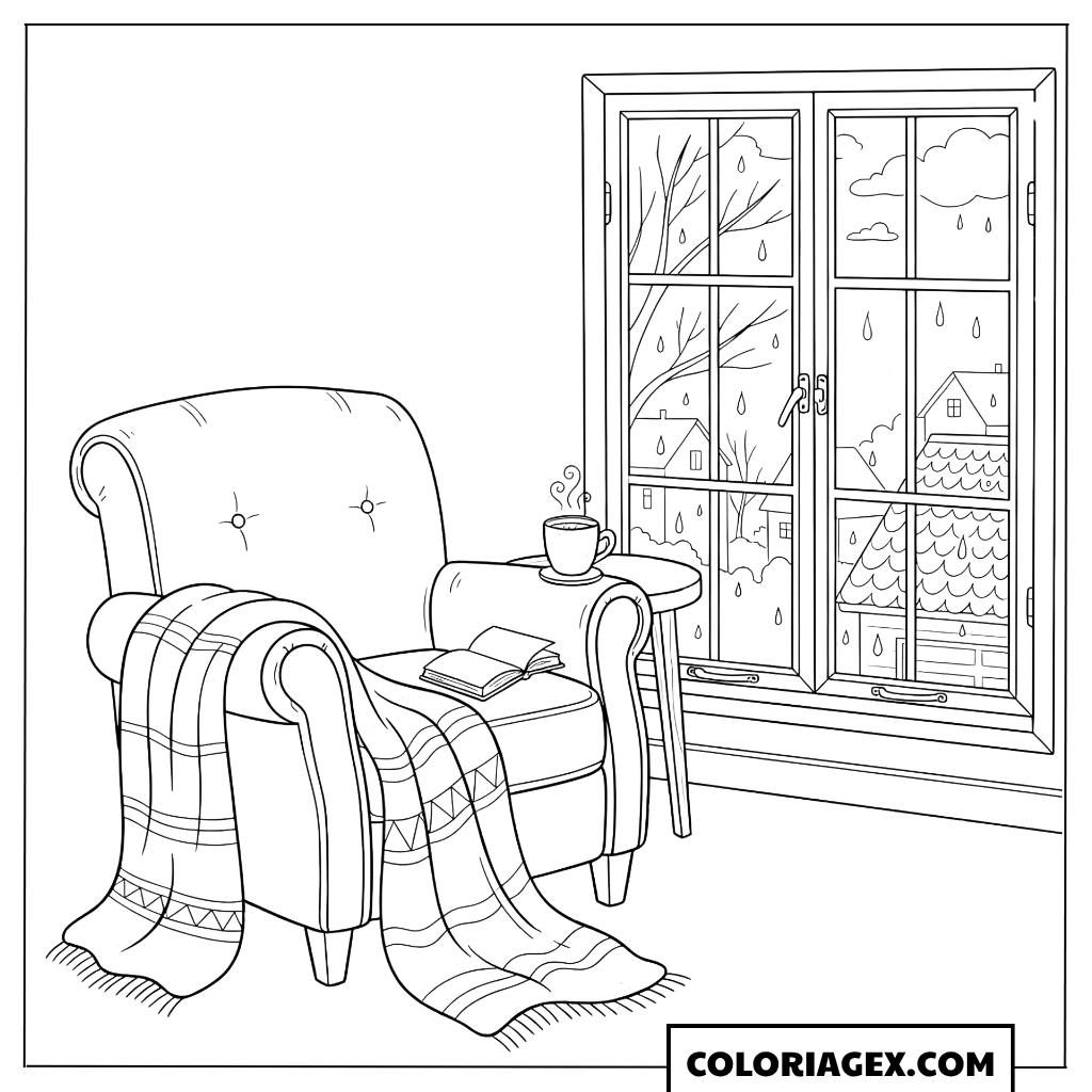 Coloriage Fauteuil cosy près de la fenêtre
