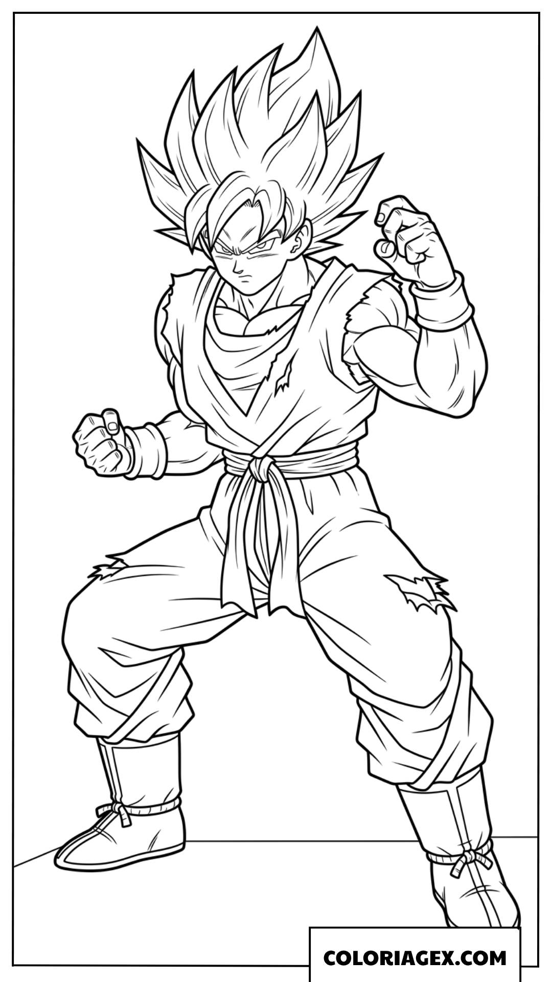 Coloriage Goku Super Saiyan en posture de combat