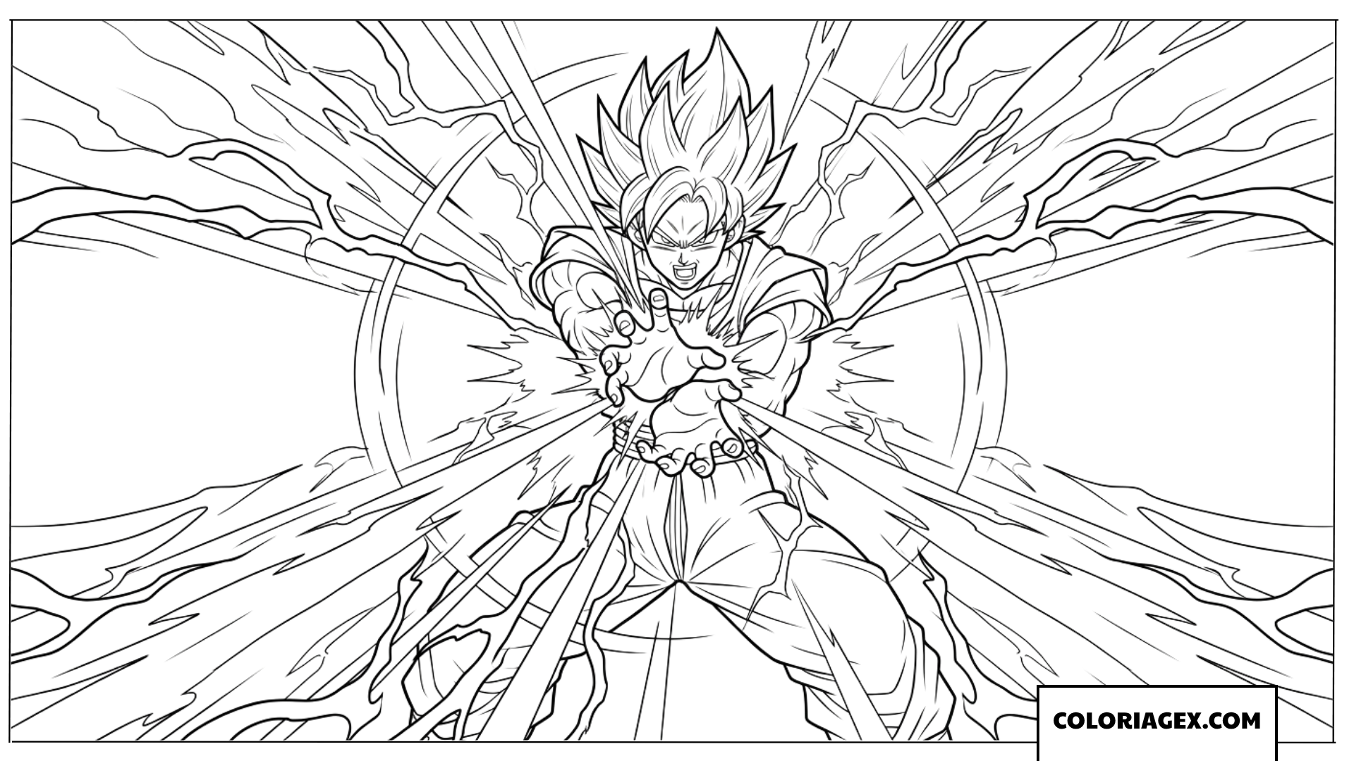 Coloriage Goku Super Saiyan liberant une vague Kamehameha