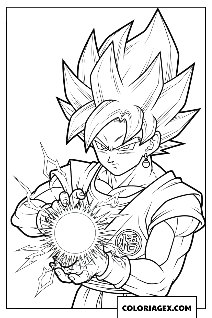 Coloriage Goku creant une boule d'energie foudroyante