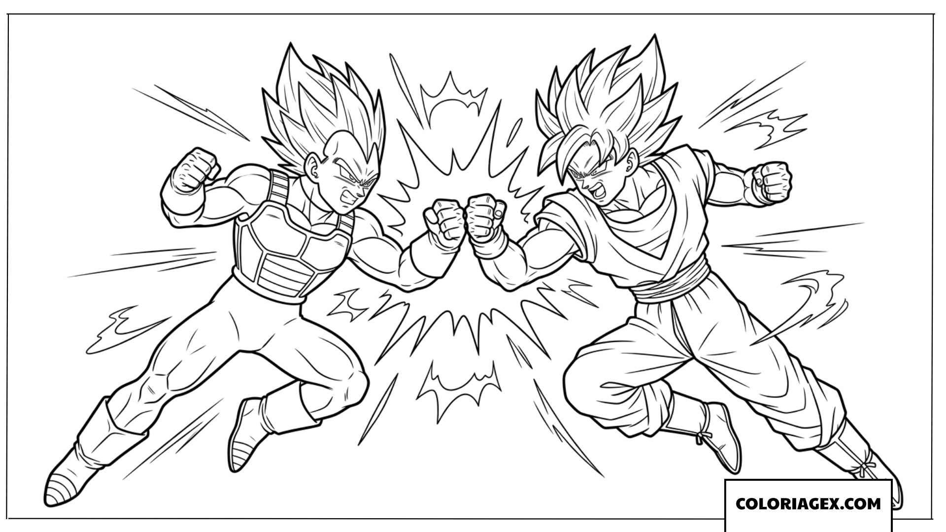 Coloriage Goku et Vegeta s affrontant coup de poing