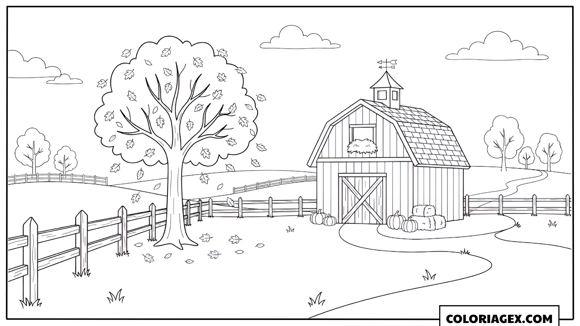Coloriage Grange rouge dans la campagne