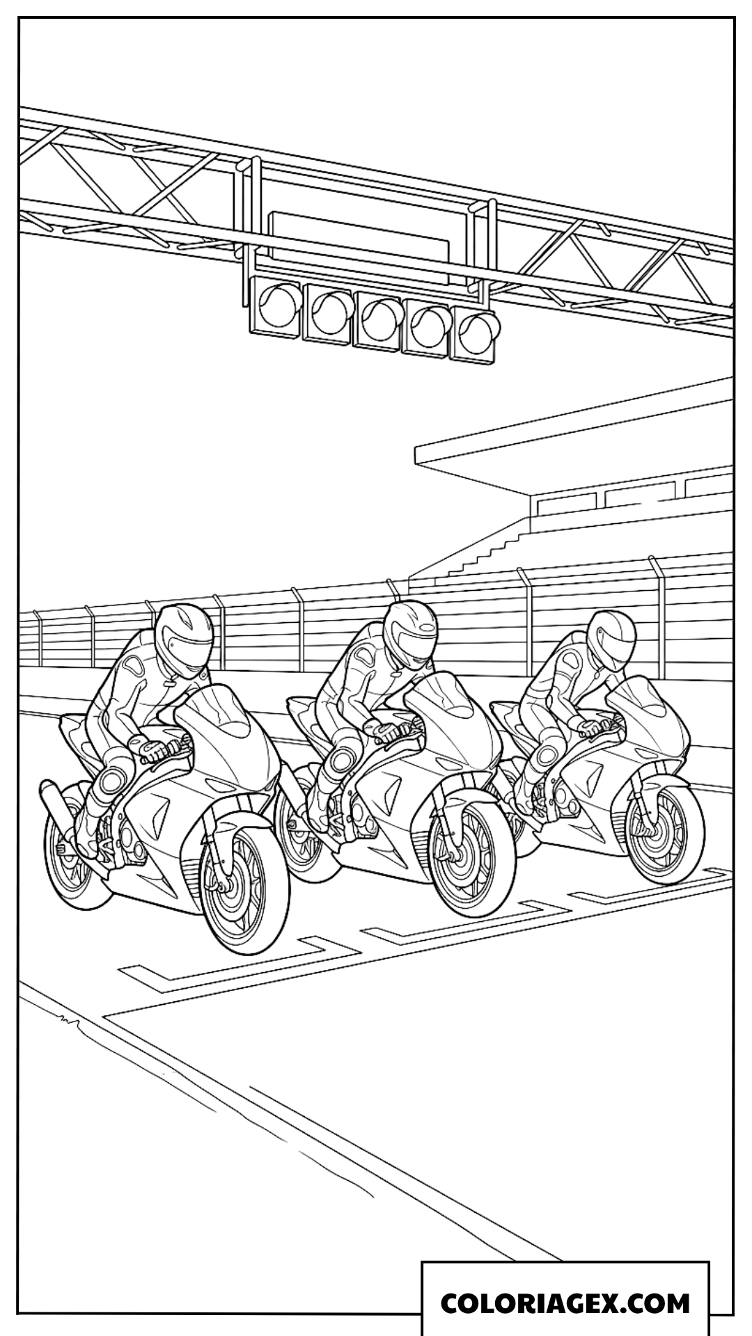 Coloriage Groupe Motos Attendant Depart Piste