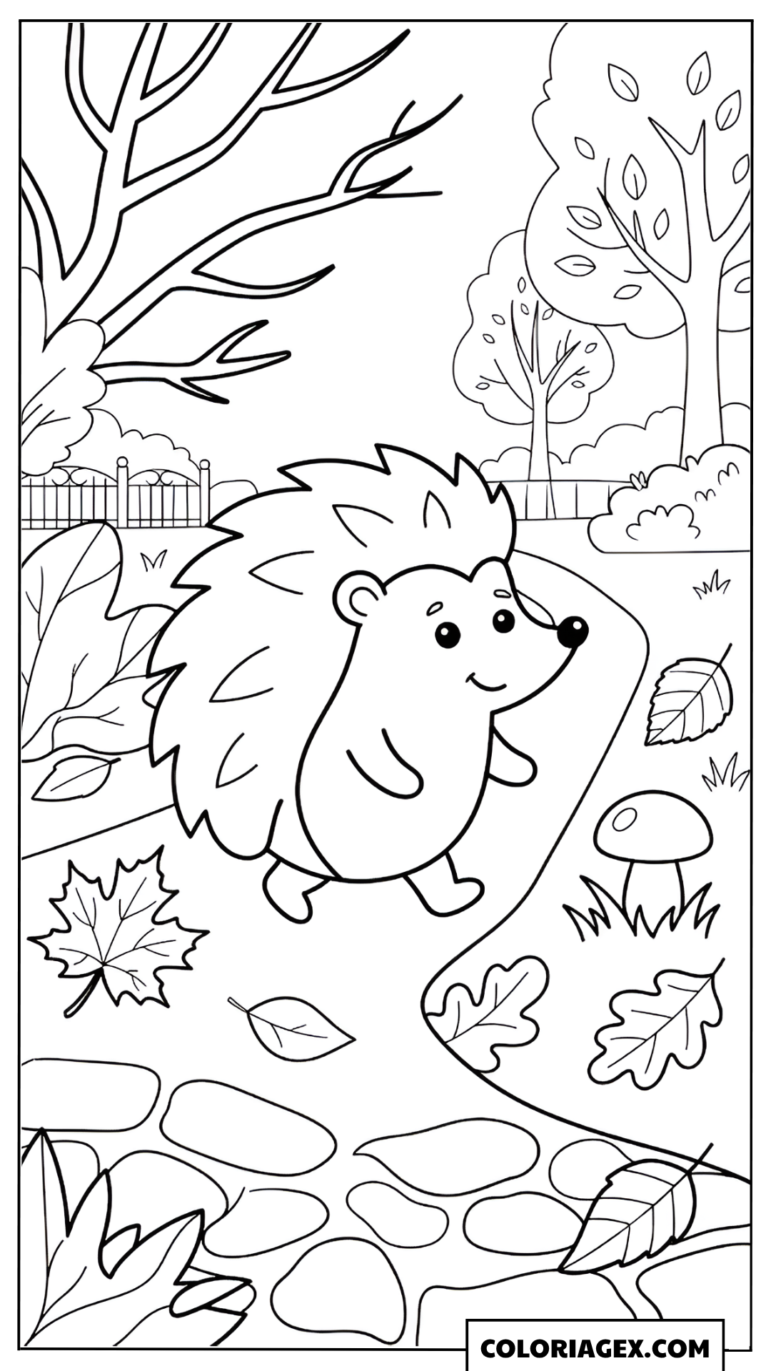 Coloriage Hérisson marchant dans le parc