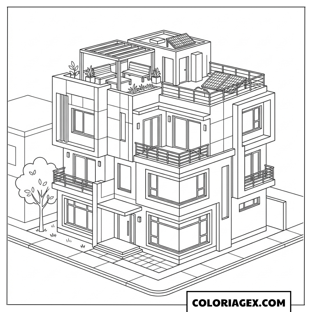 Coloriage Immeuble moderne luxueux