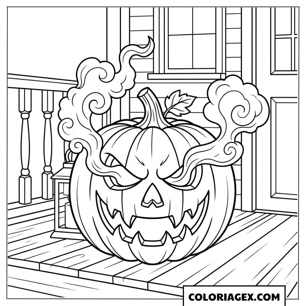 Coloriage Jack-O'-Lantern géant devant la maison
