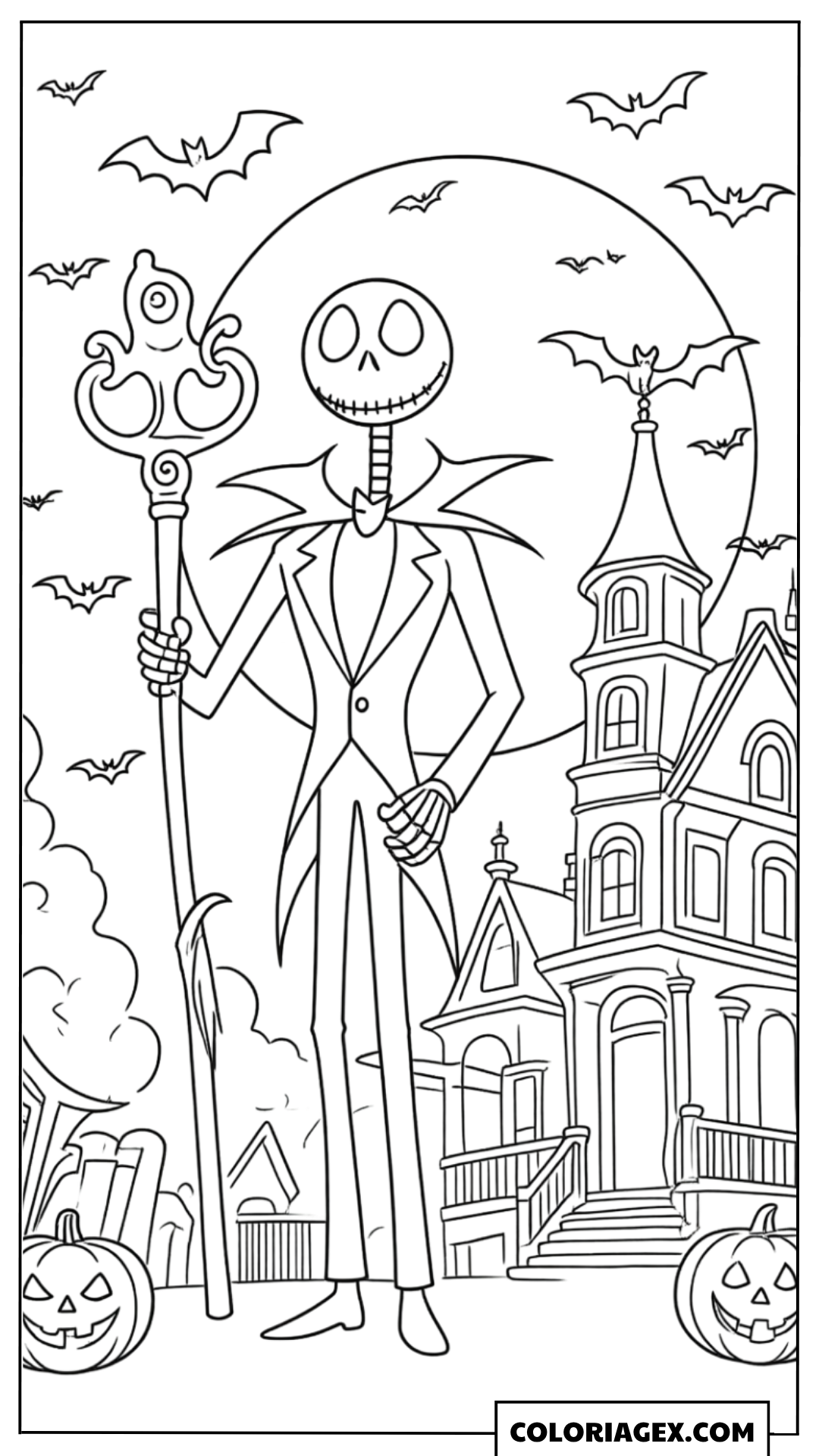 Coloriage Jack Skellington devant sa maison
