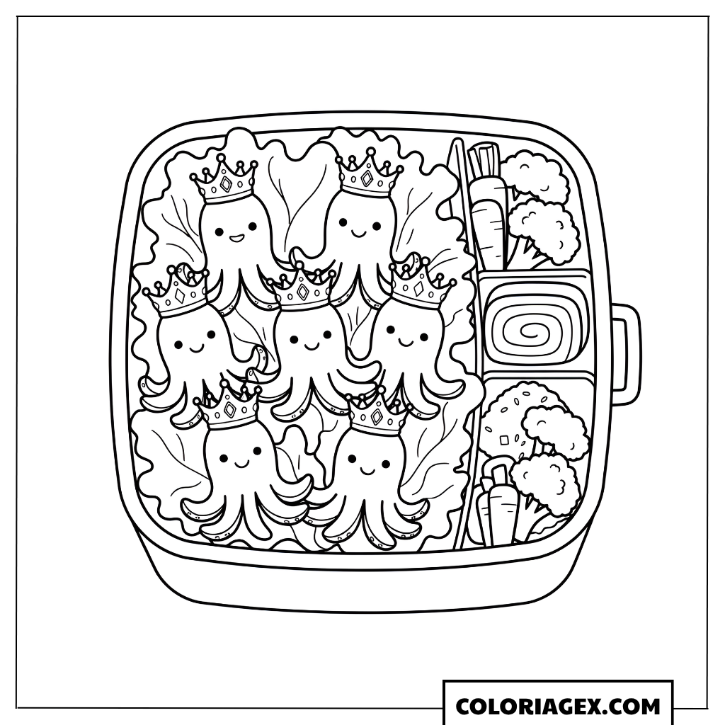 Coloriage Kawaii Bento avec pieuvres