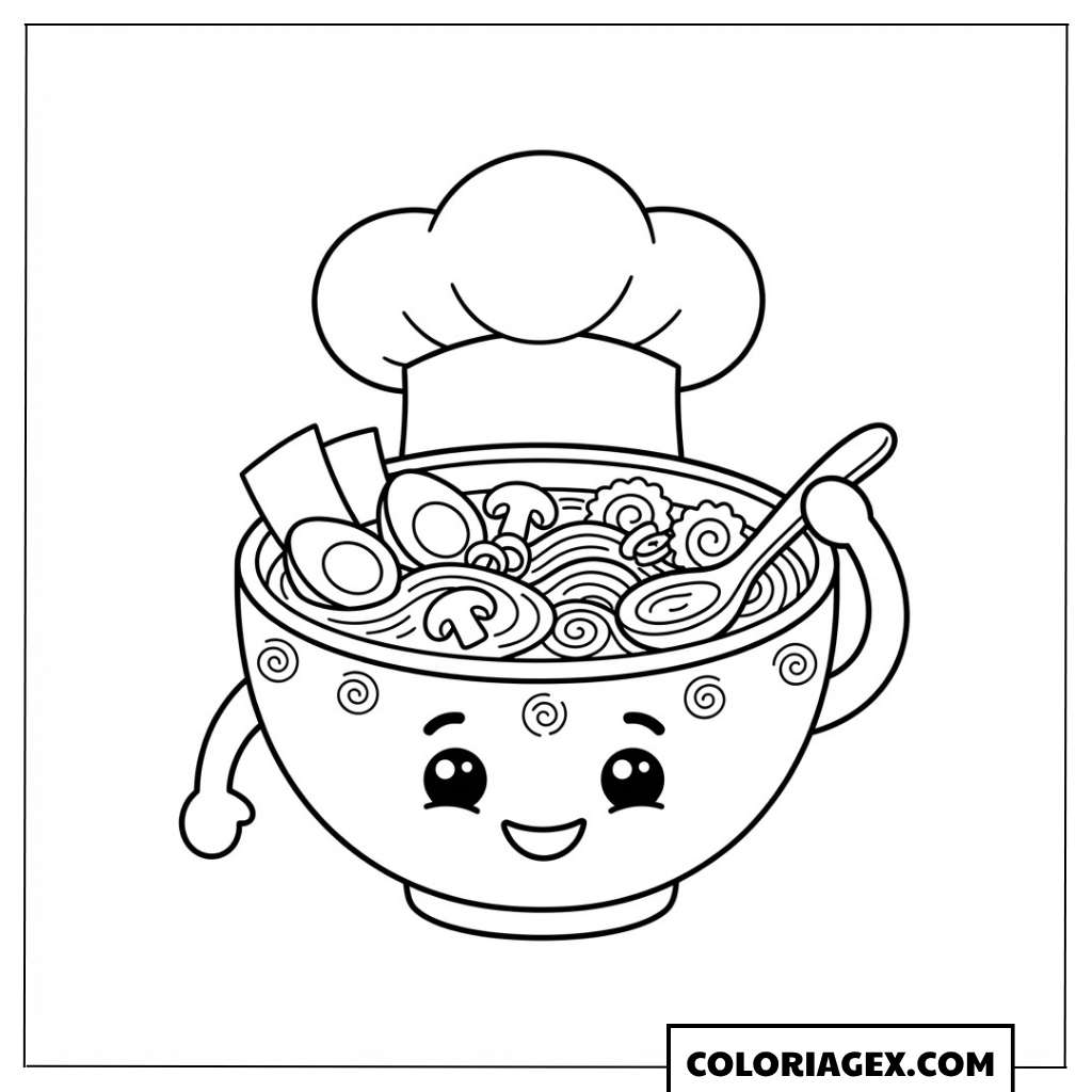 Coloriage Kawaii Bol de Ramen Chef