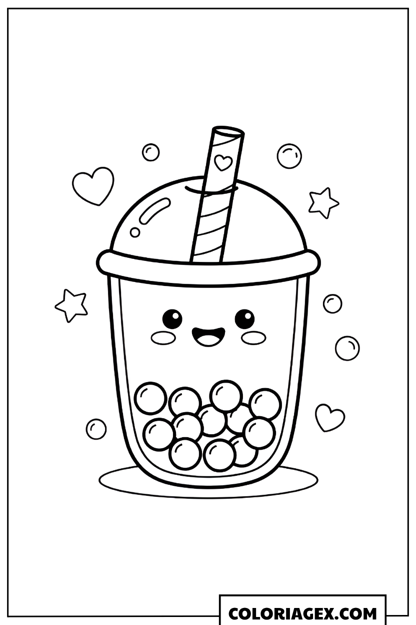 Coloriage Kawaii Bubble Tea