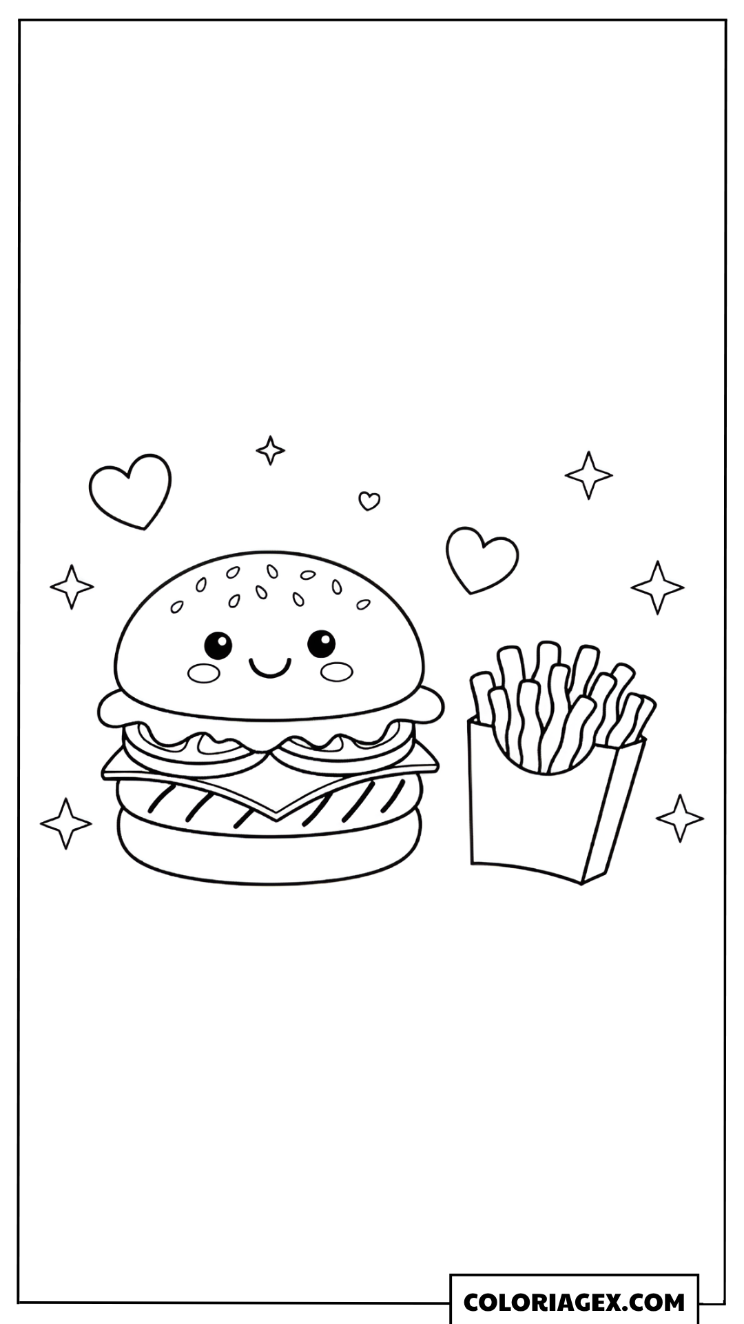 Coloriage Kawaii Burger et Frites