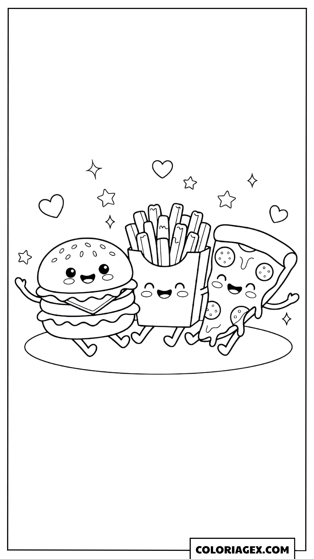 Coloriage Kawaii Burger et Frites