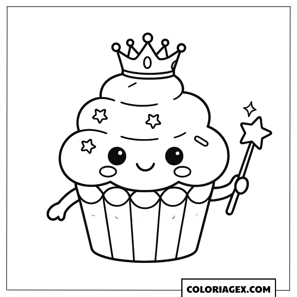 Coloriage Kawaii Cupcake Princesse