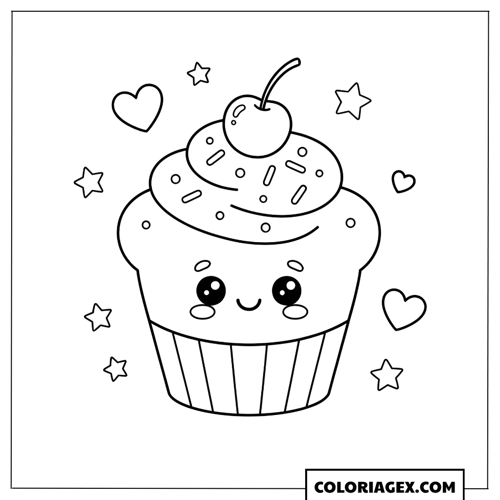 Coloriage Kawaii Cupcake à la cerise