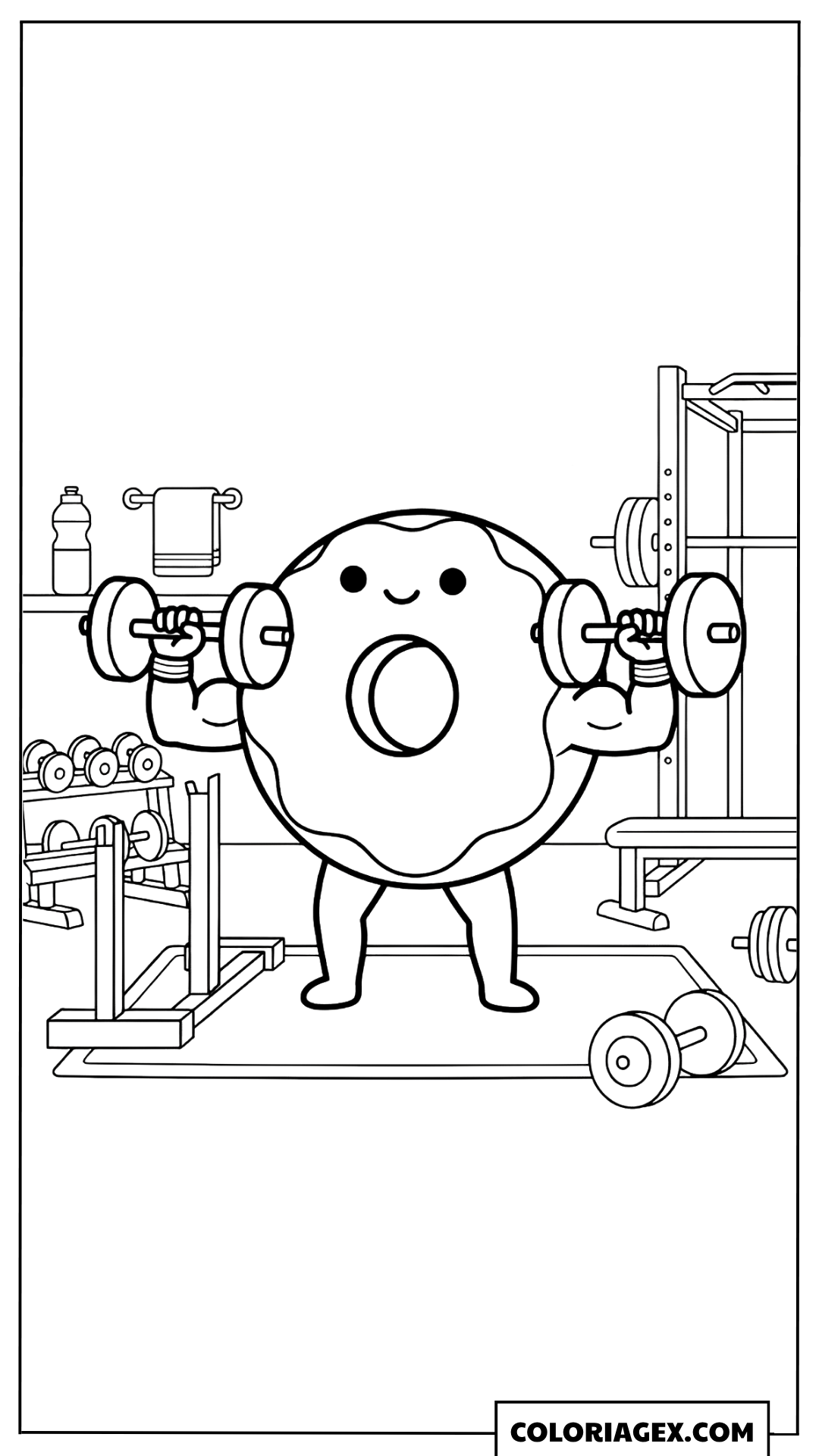 Coloriage Kawaii Donut à la salle de sport
