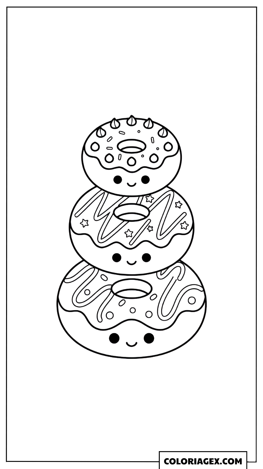 Coloriage Kawaii Donuts empilés