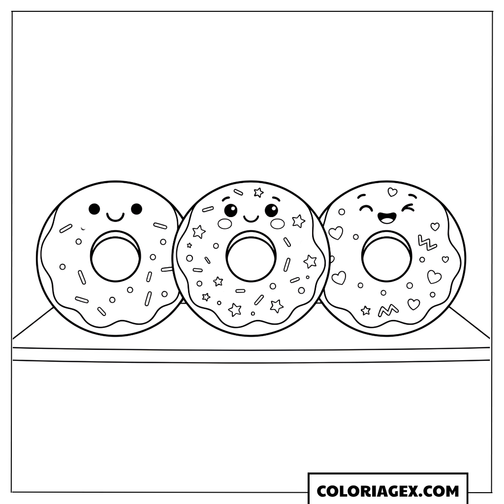 Coloriage Kawaii Donuts