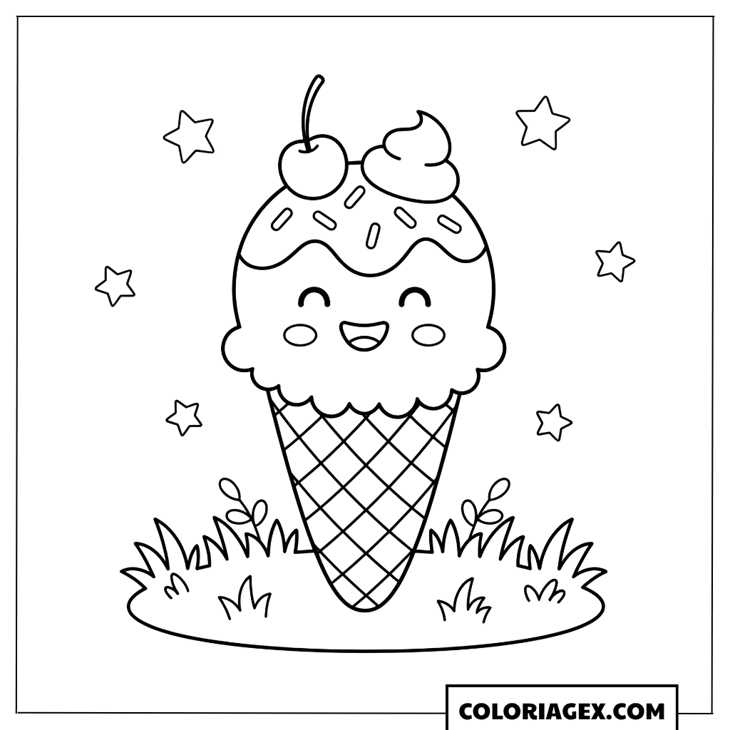 Coloriage Kawaii Glace à la cerise