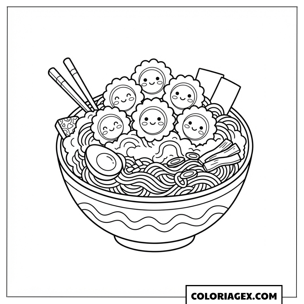 Coloriage Kawaii Grand Bol de Ramen