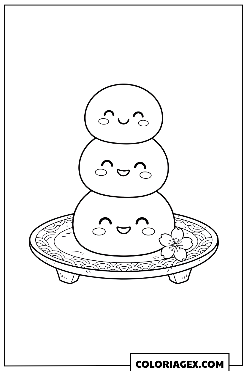 Coloriage Kawaii Mochi empilés