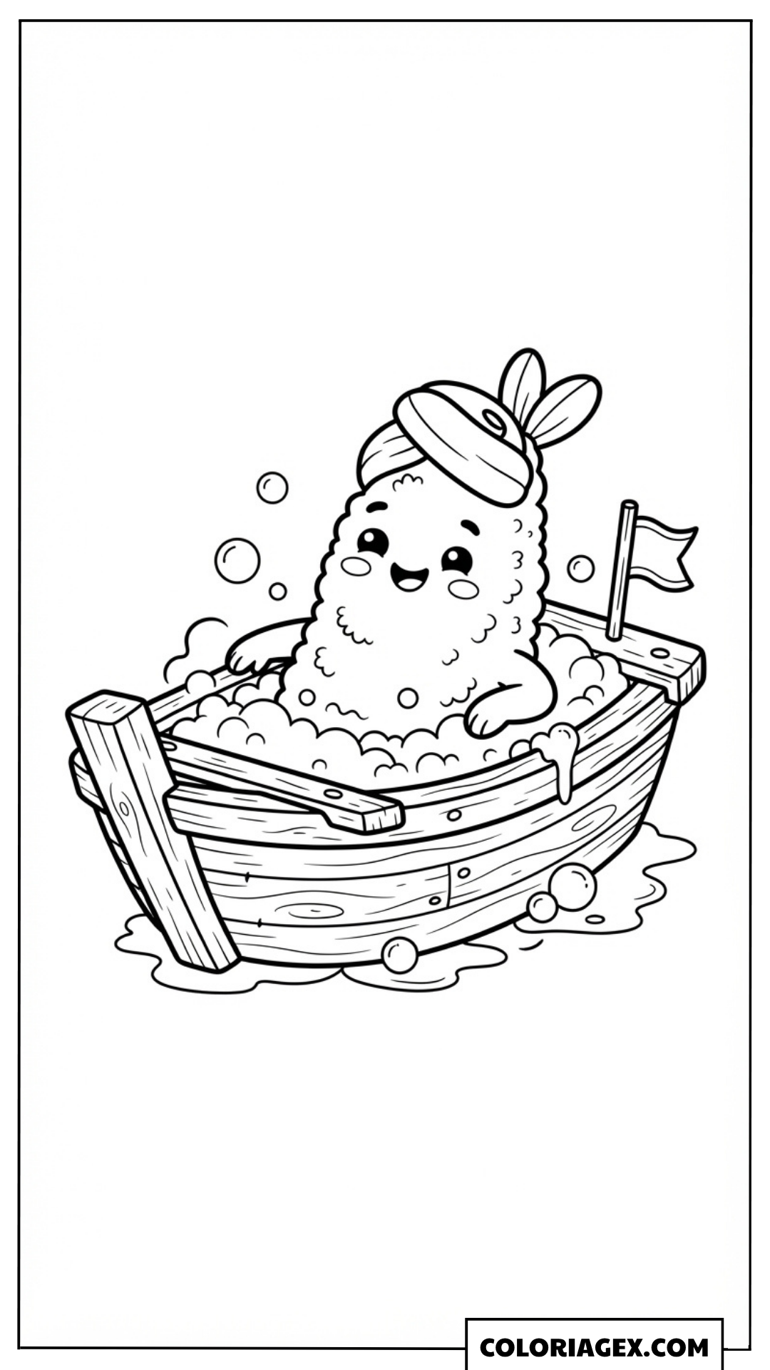 Coloriage Kawaii Onigiri en bateau