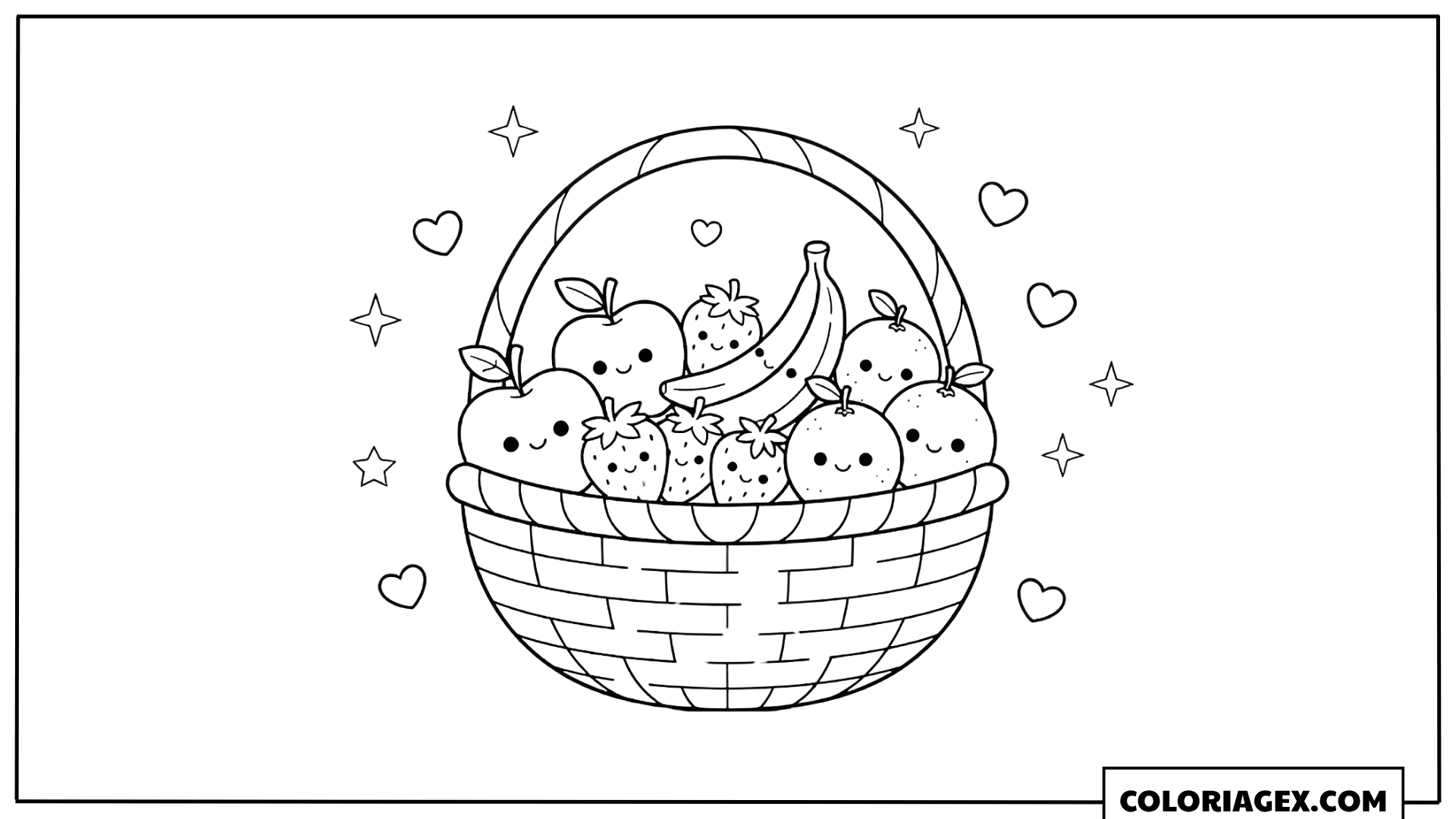 Coloriage Kawaii Panier de Fruits