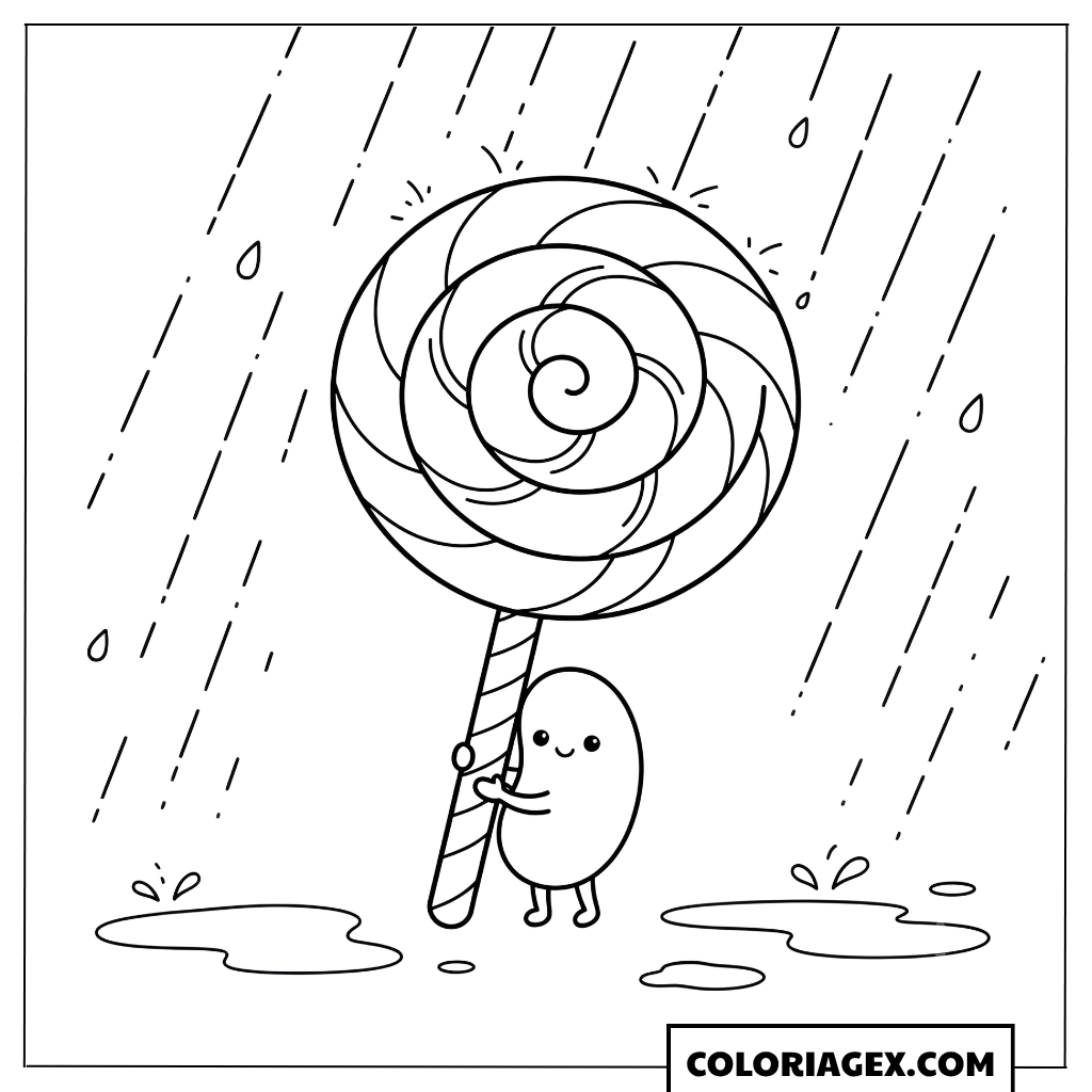 Coloriage Kawaii Sucette sous la pluie