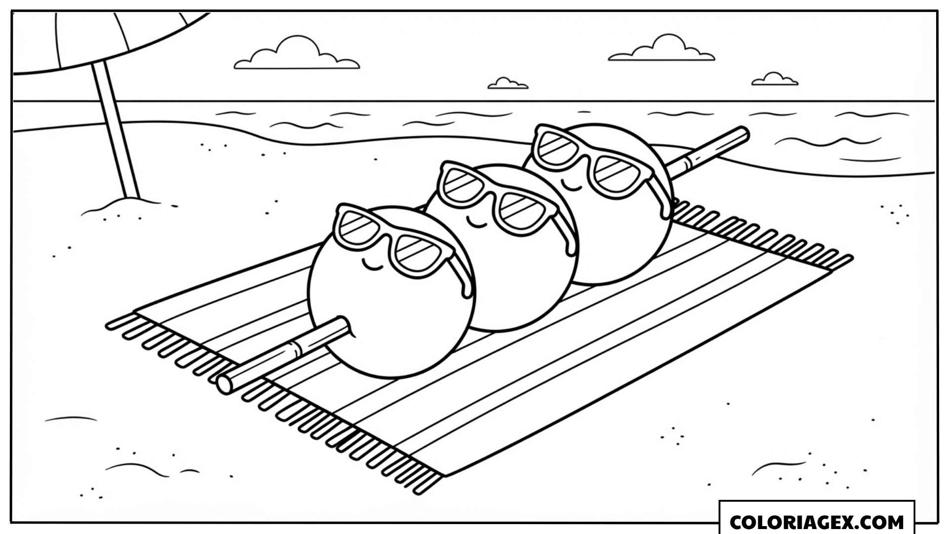 Coloriage Kawaii Sushi à la plage