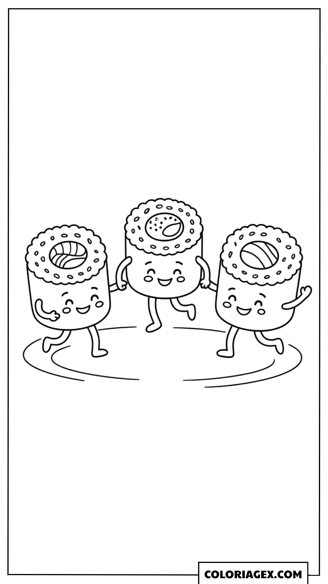 Coloriage Kawaii Sushi dansant