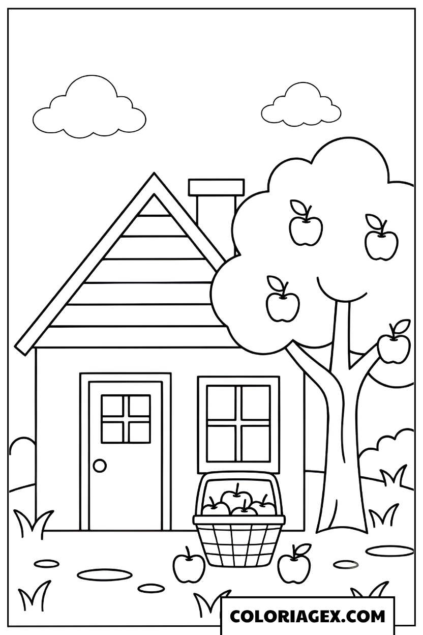 Coloriage Maison avec pommier