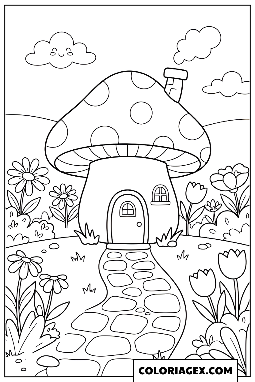 Coloriage Maison champignon magique