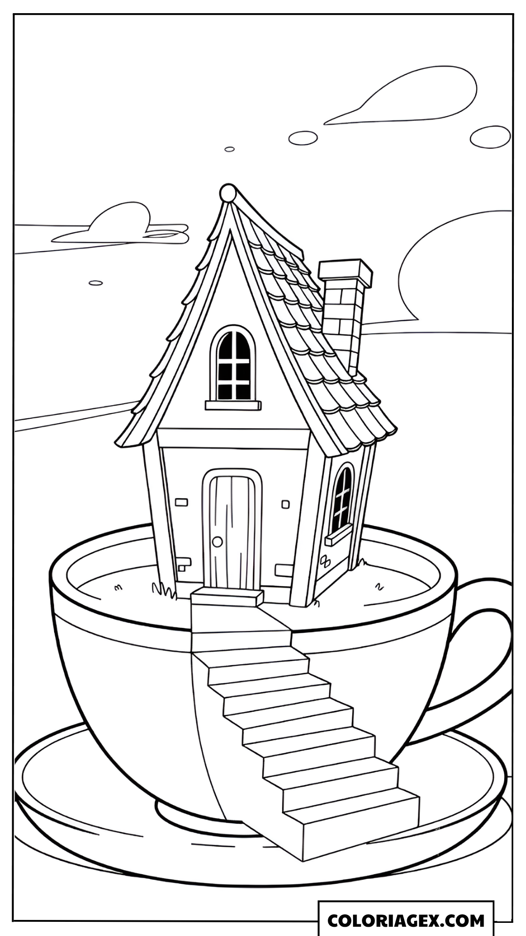 Coloriage Maison dans une tasse