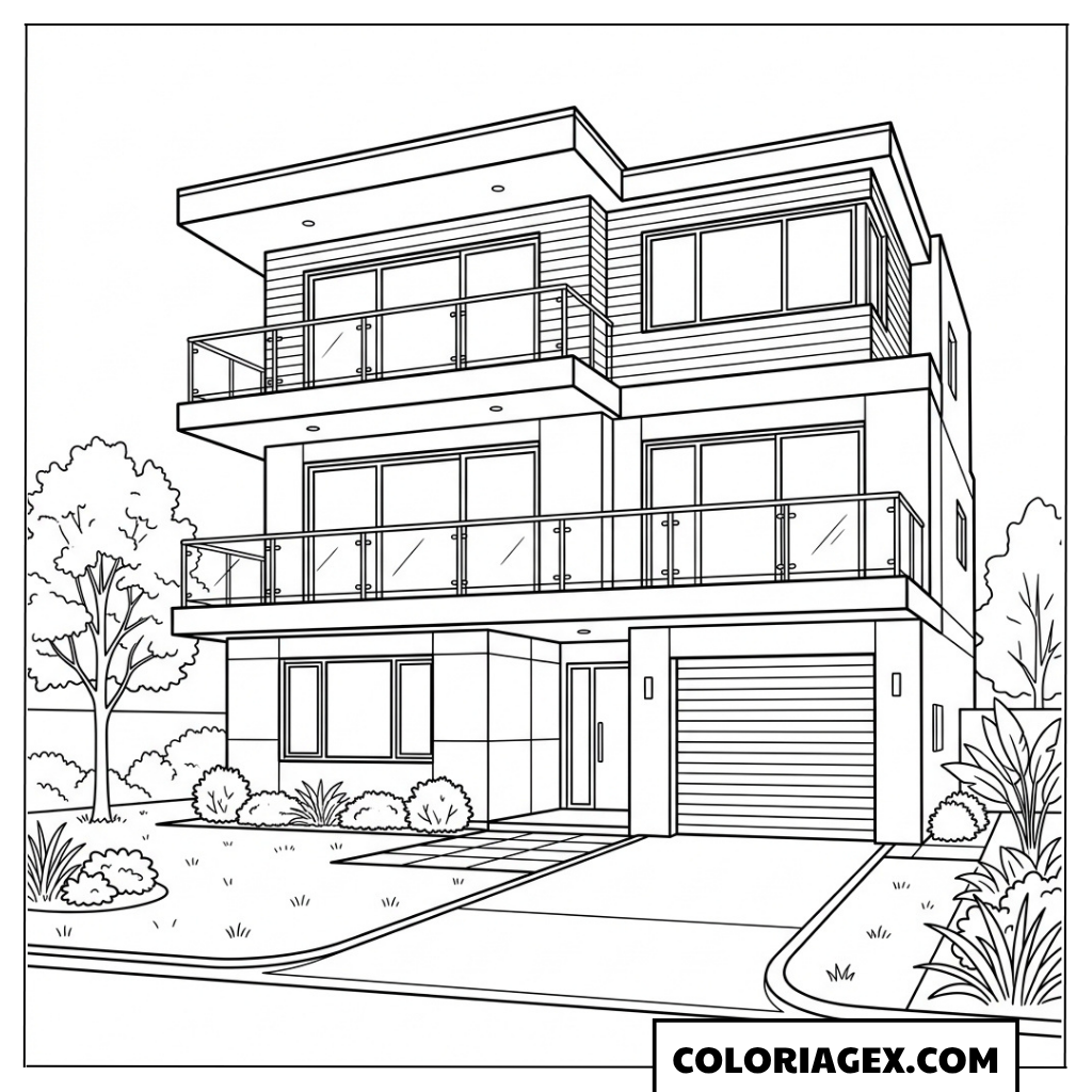 Coloriage Maison d’architecte à étages