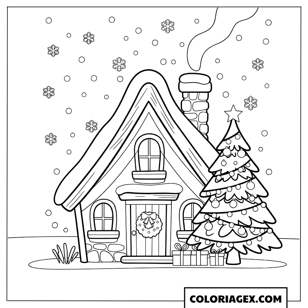 Coloriage Maison de Noël sous la neige