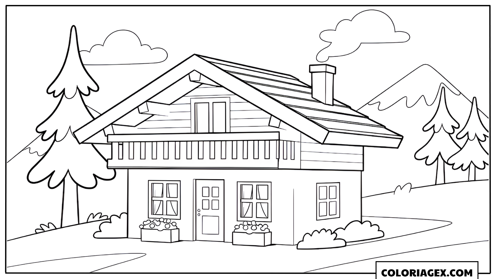 Coloriage Maison de campagne avec montagne